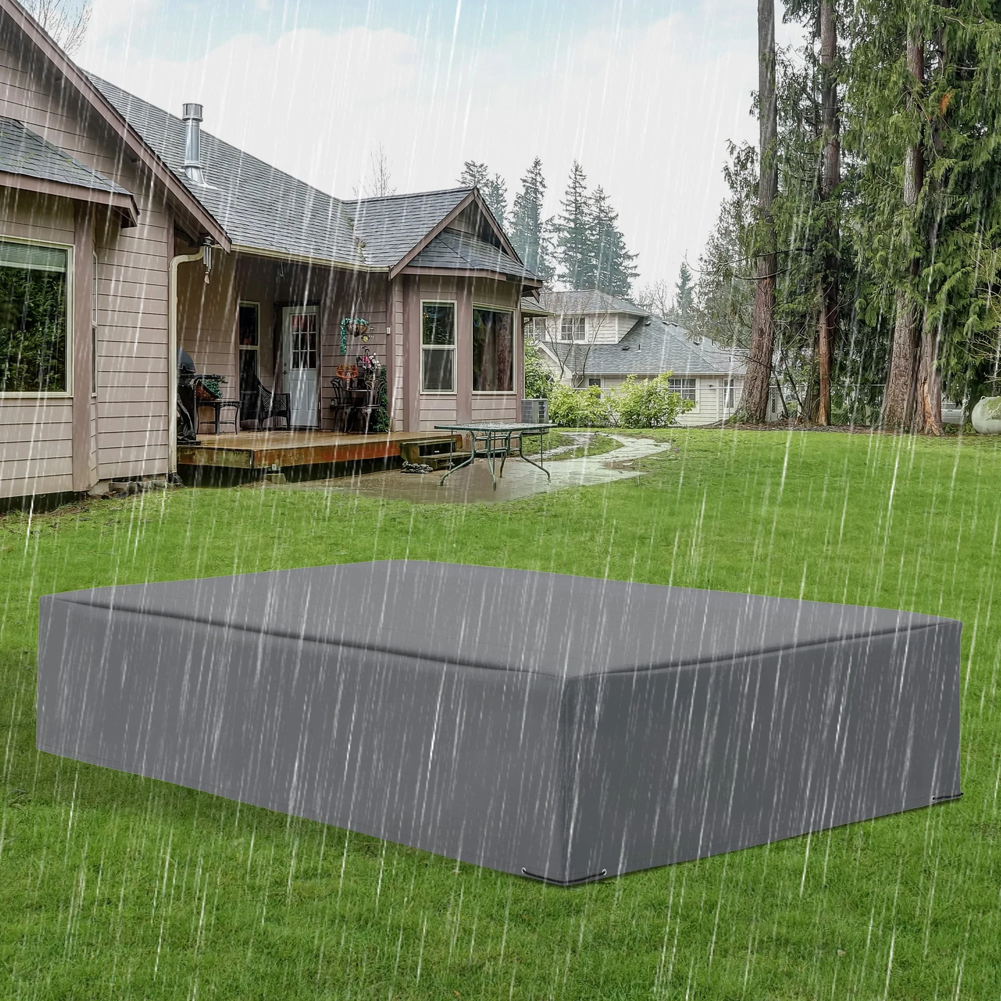 245x165cm Outdoor Garden Rattan Furniture Protective Cover Water UV Resistant Grey - Image 2