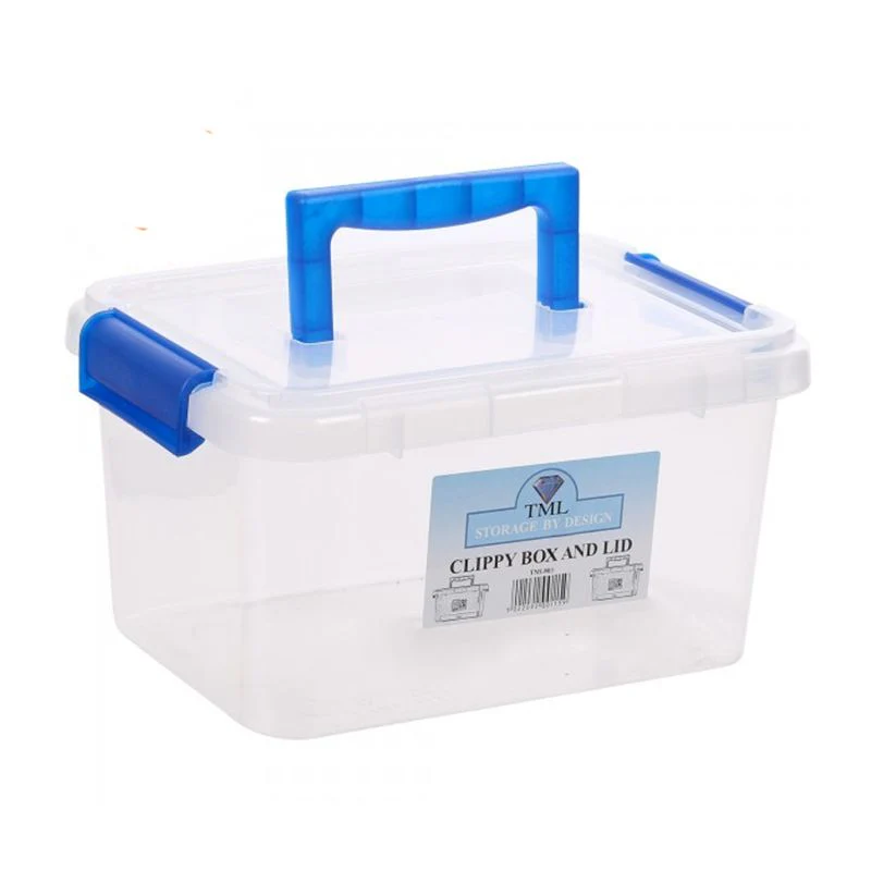 3.5L TML Stacking Plastic Storage Box Clear Clip Lid With Blue Handle