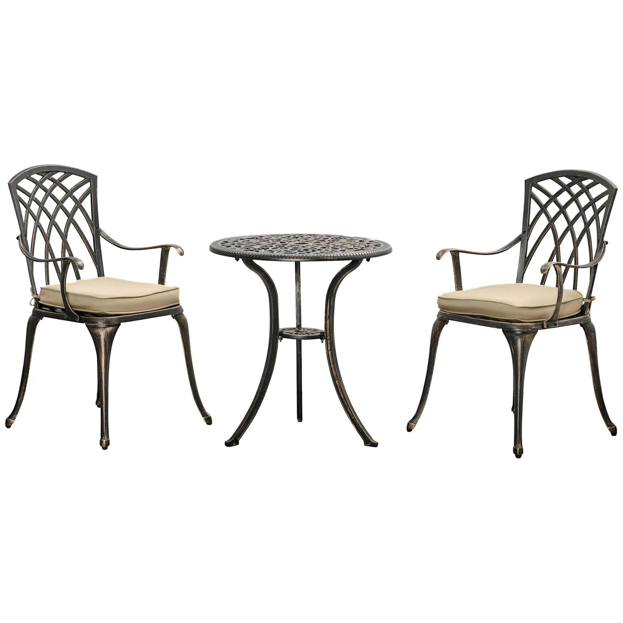 3-Piece Cast Aluminium Garden Bistro Set for 2 with Parasol Hole