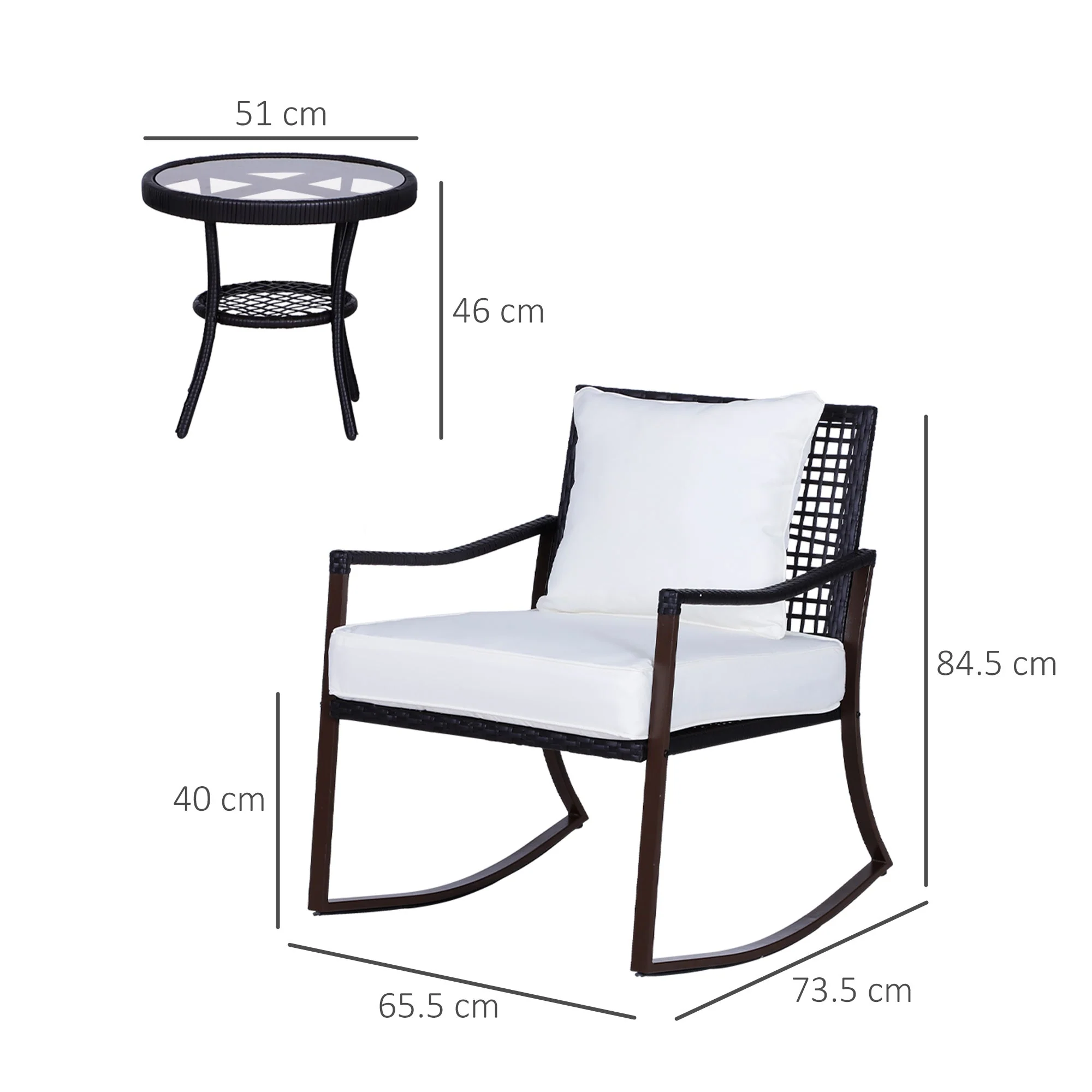 3-Pieces PE Rattan Garden Rocking Chair Set w/ Soft Cushion - Image 3