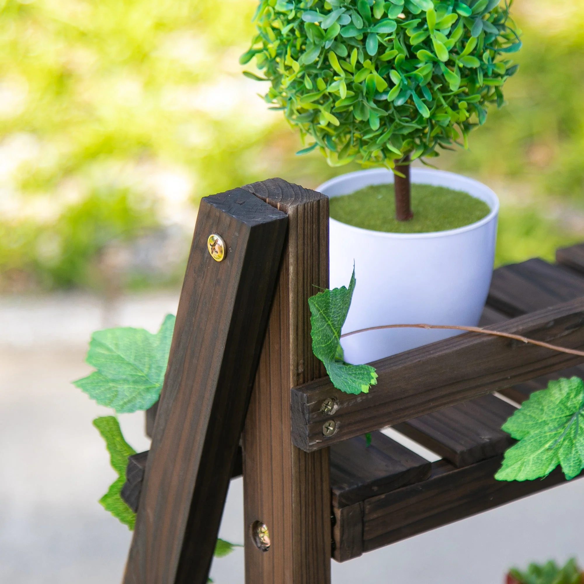 3-Tier Wooden Plant Shelf Foldable Plant Pots Holder Stand Indoor Outdoor 60L x 37W x 93H cm - Image 8