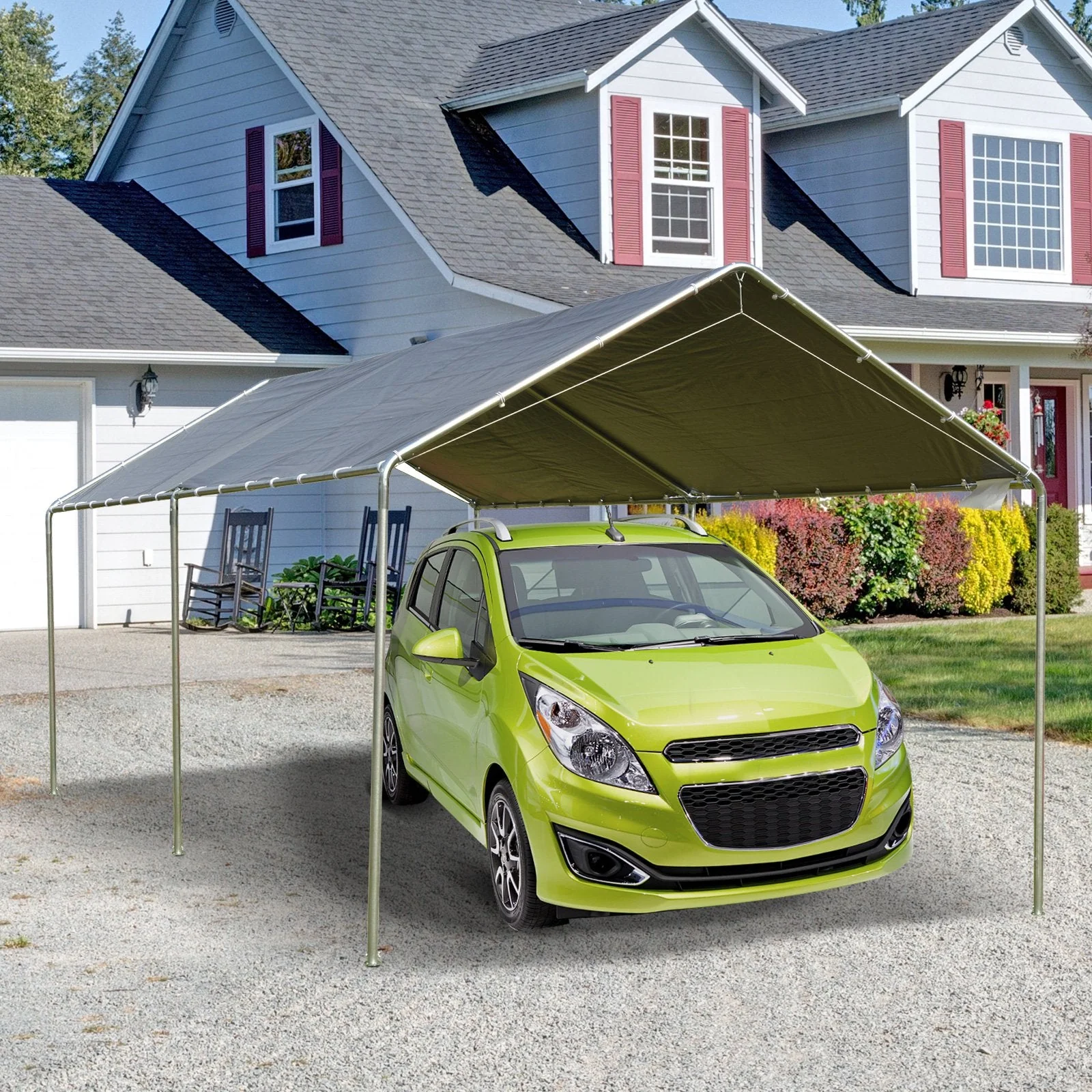 3 x 6m Heavy Duty Carport Garage Car Shelter Galvanized Steel Outdoor Open Canopy Tent Water UV Resistant Waterproof