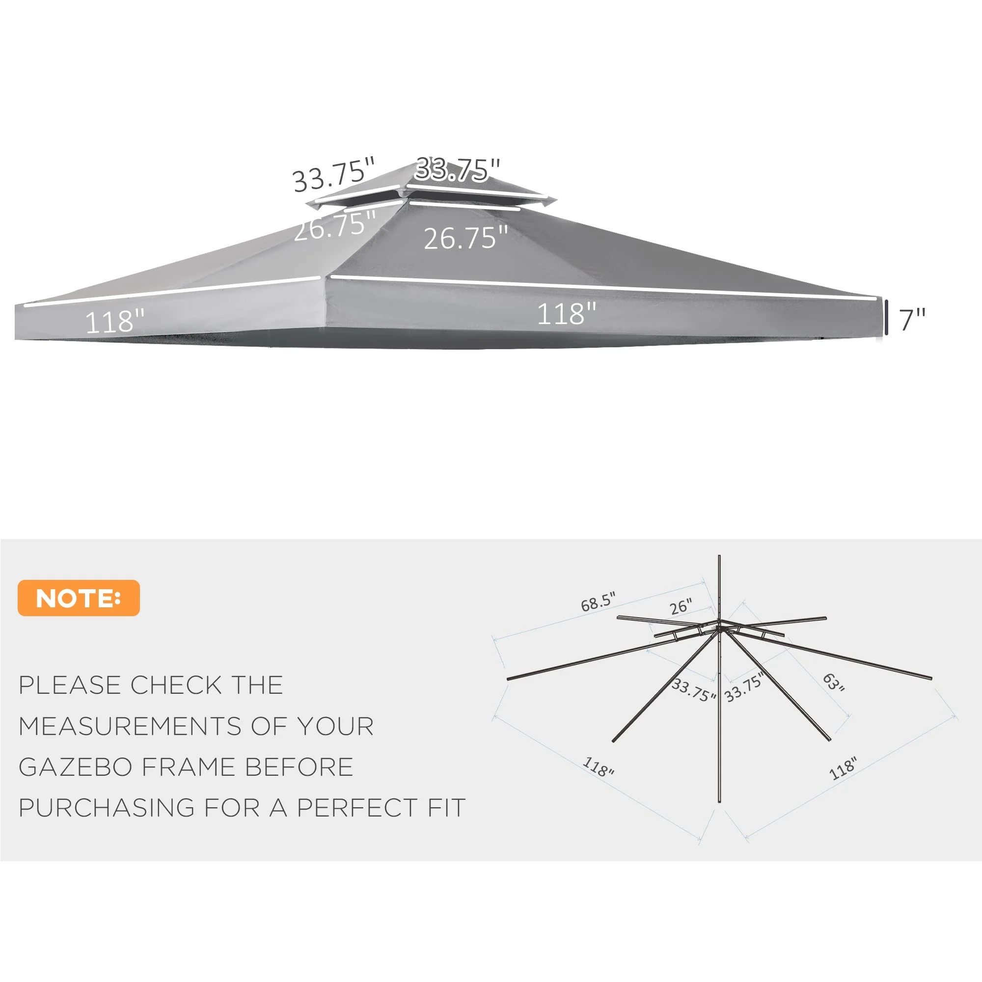 3M Gazebo Top Cover Double Tier Canopy Replacement Pavilion Roof Deep Grey - Image 4