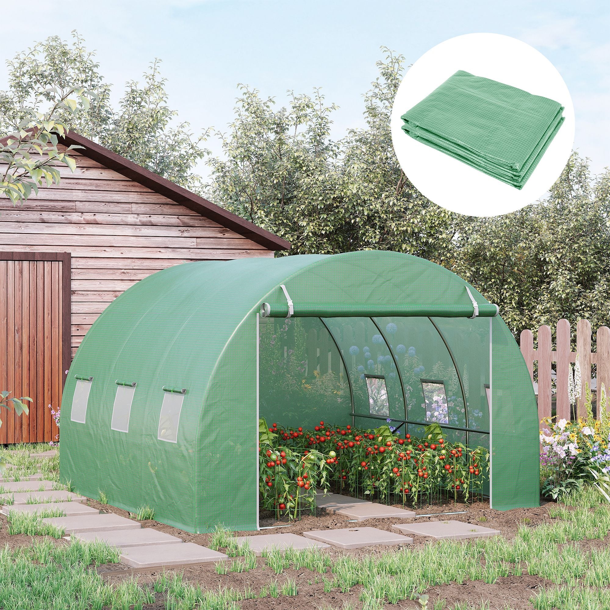 3m x 3m x 2m Greenhouse Replacement Cover ONLY Winter Garden Plant PE Cover for Tunnel Walk-in Greenhouse with Roll-up Windows Door Outdoor - Image 2