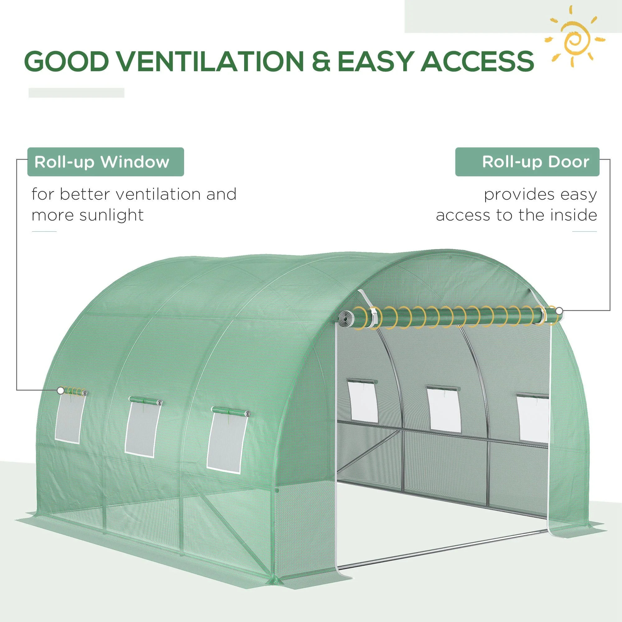 3m x 3m x 2m Greenhouse Replacement Cover ONLY Winter Garden Plant PE Cover for Tunnel Walk-in Greenhouse with Roll-up Windows Door Outdoor - Image 4