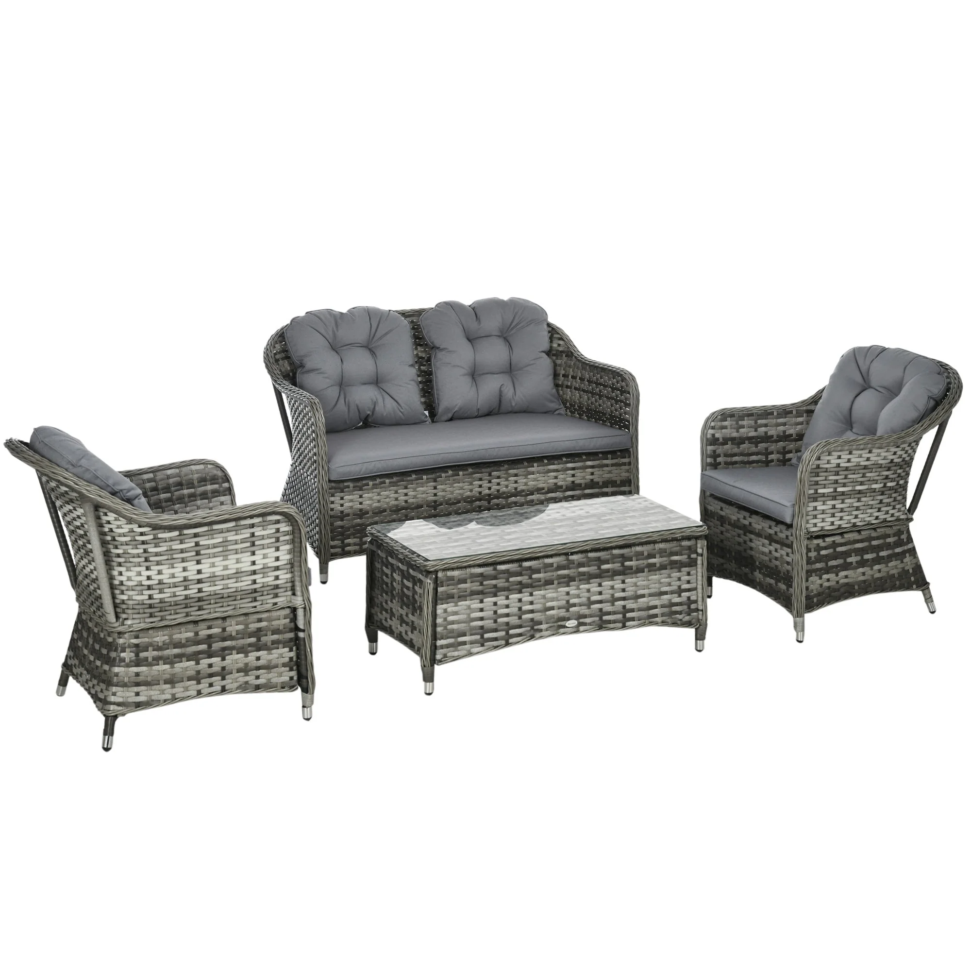 4-Pieces Outdoor PE Rattan Garden Furniture with Cushions