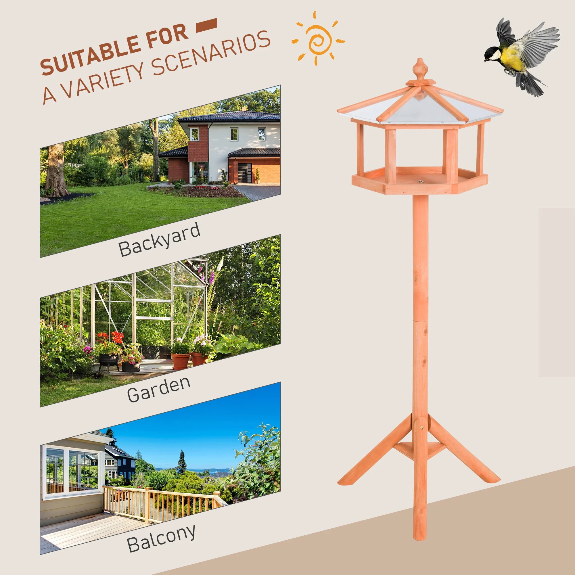 Bejing 113cm Bird Table Wood Natural by Pawhut - Image 5