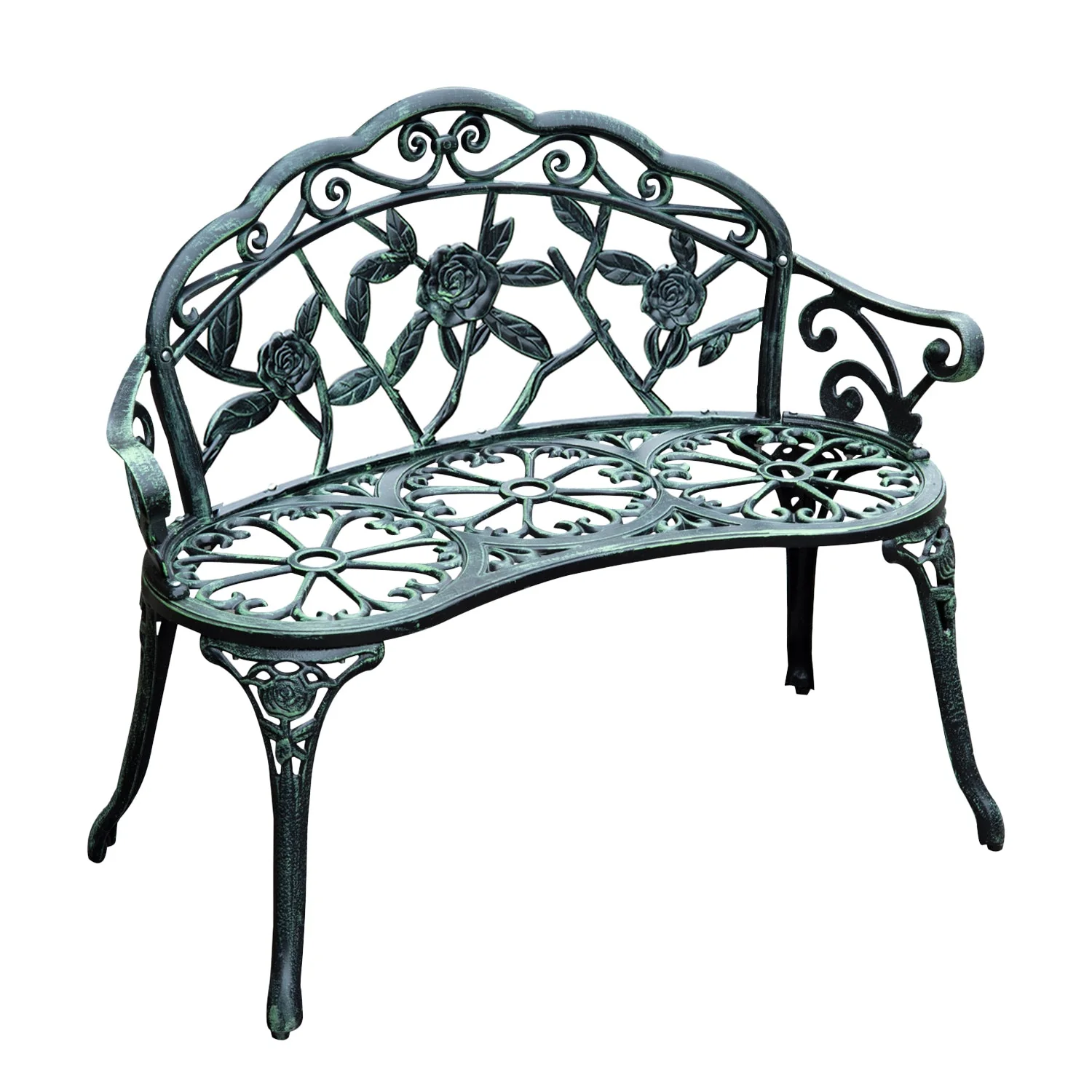 Cast Aluminum Garden Bench-Antique Green