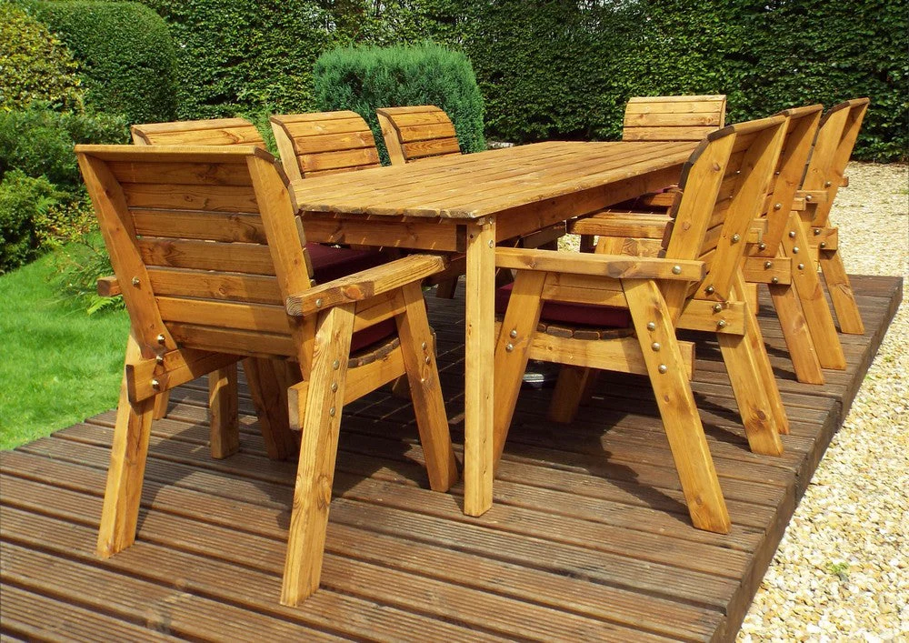 Charles Taylor 8 Seat Rectangular Table Chairs Scandinavian Redwood Garden Furniture - Image 16