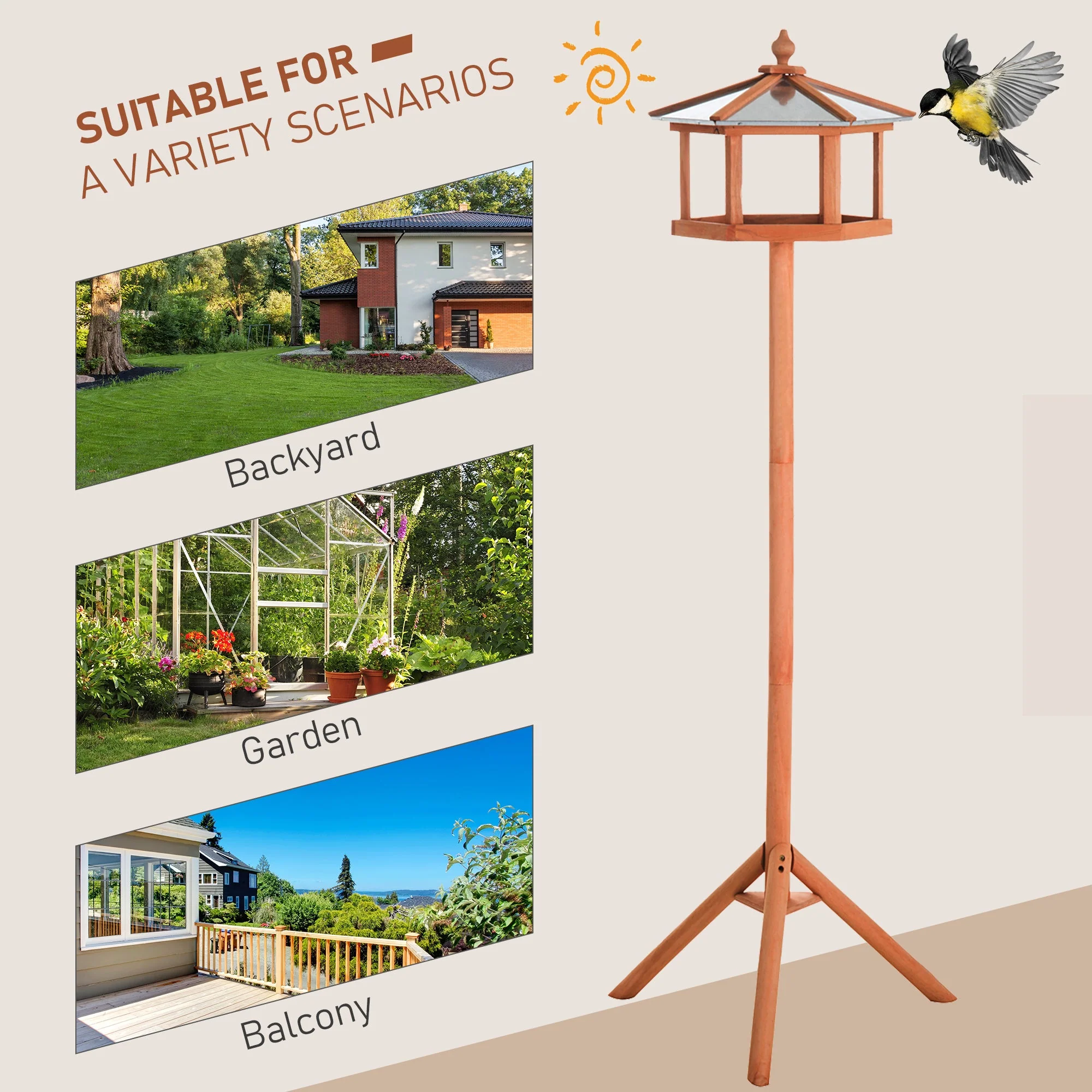 Charm 153cm High Rise Bird Feeder Table Natural by Pawhut - Image 5
