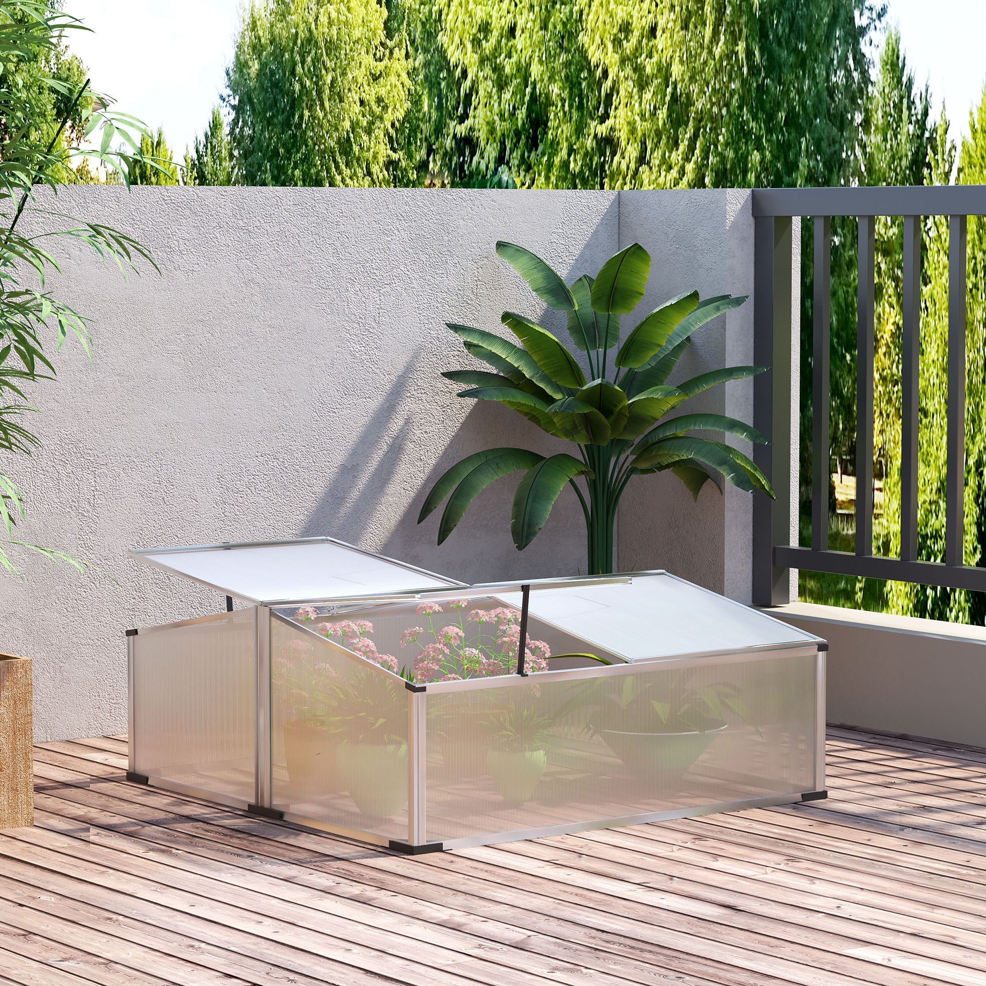 Cold Frame Greenhouse Polycarbonate Grow House w/ Independent Tops - Image 2