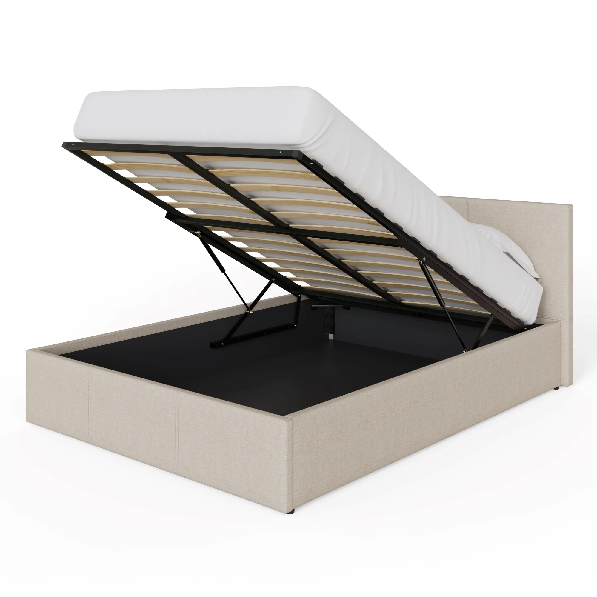 End Lift Double Ottoman Bed Metal & Wood Natural 5 x 7ft - Image 2