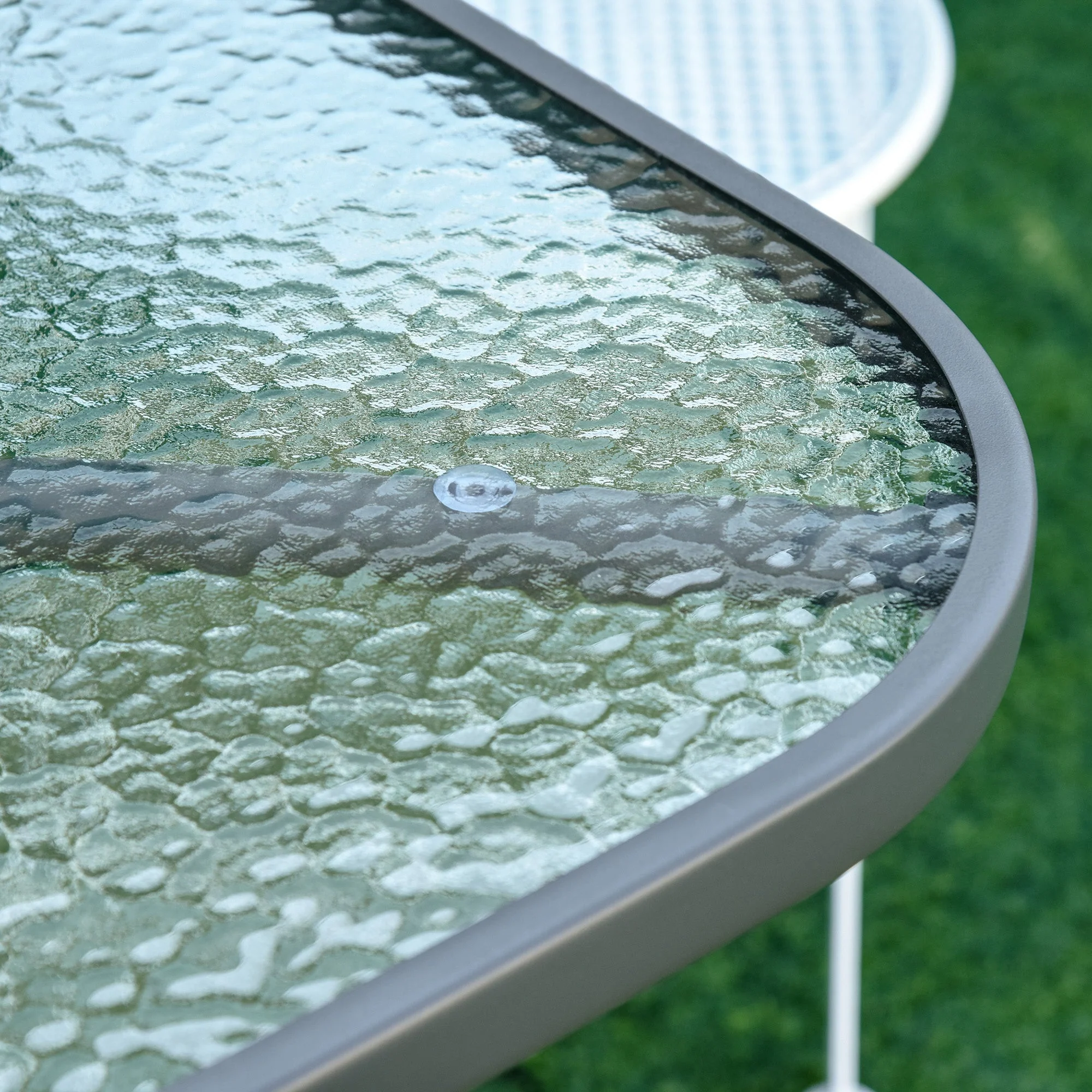 Garden Dining Table Glass Top Metal Frame with Parasol Hole Outdoor Balcony Grey 120L x 80W cm - Image 7