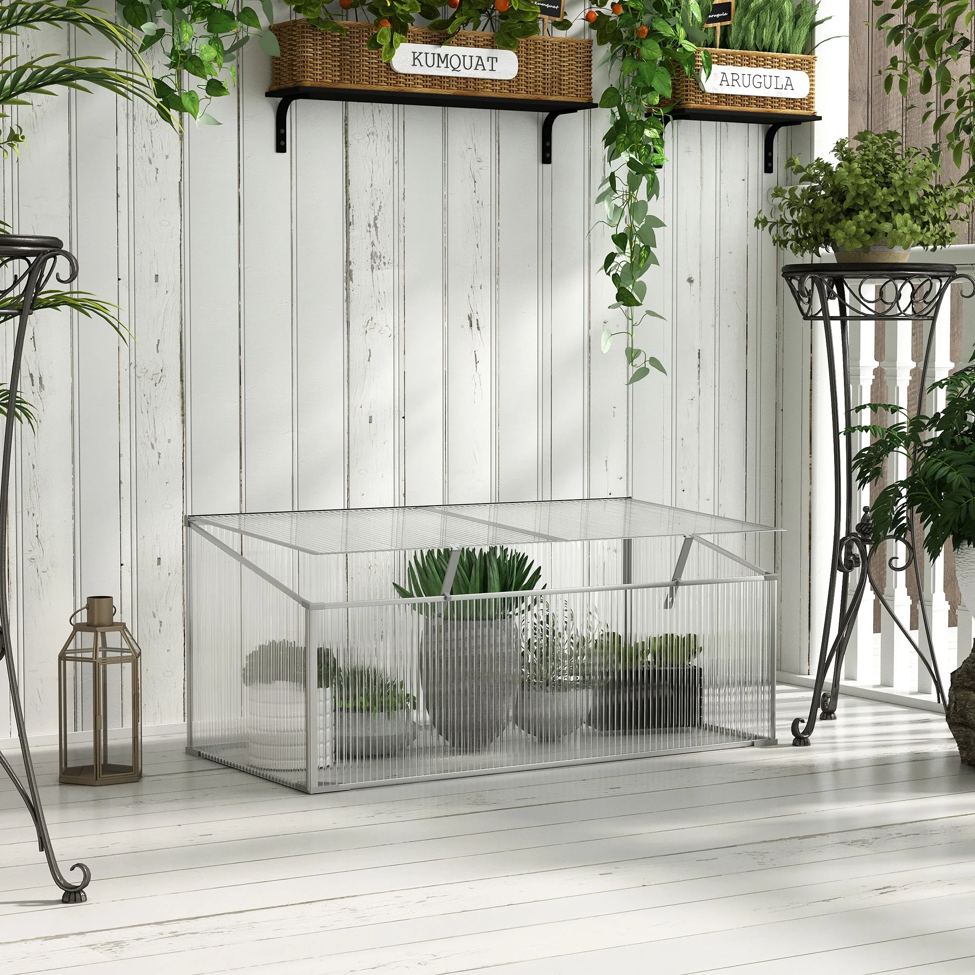 Garden Polycarbonate Cold Frame Greenhouse Grow House Flower Vegetable Plants Bed Aluminium Frame 99L x 60W x 44H cm - Image 2