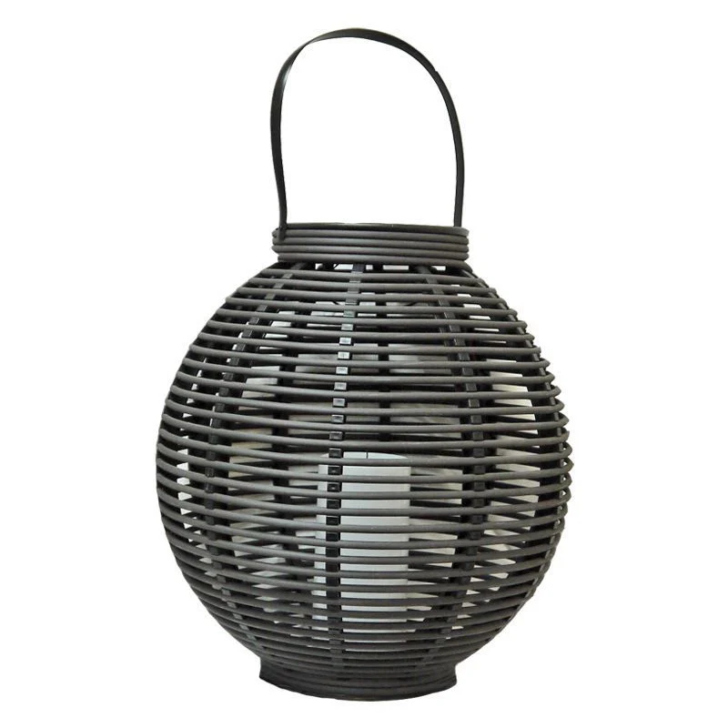 Grey Rattan Solar Garden Lantern Decoration Orange LED - 43cm by Bright Garden - Image 2