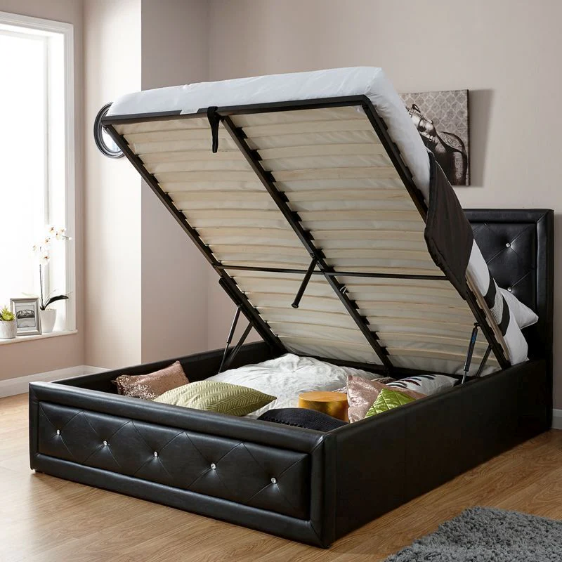 Hollywood Double Ottoman Bed Faux Leather Black 5 x 7ft - Image 2
