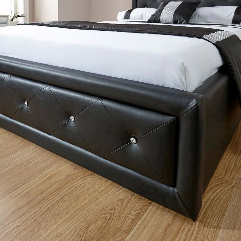 Hollywood Double Ottoman Bed Faux Leather Black 5 x 7ft - Image 3