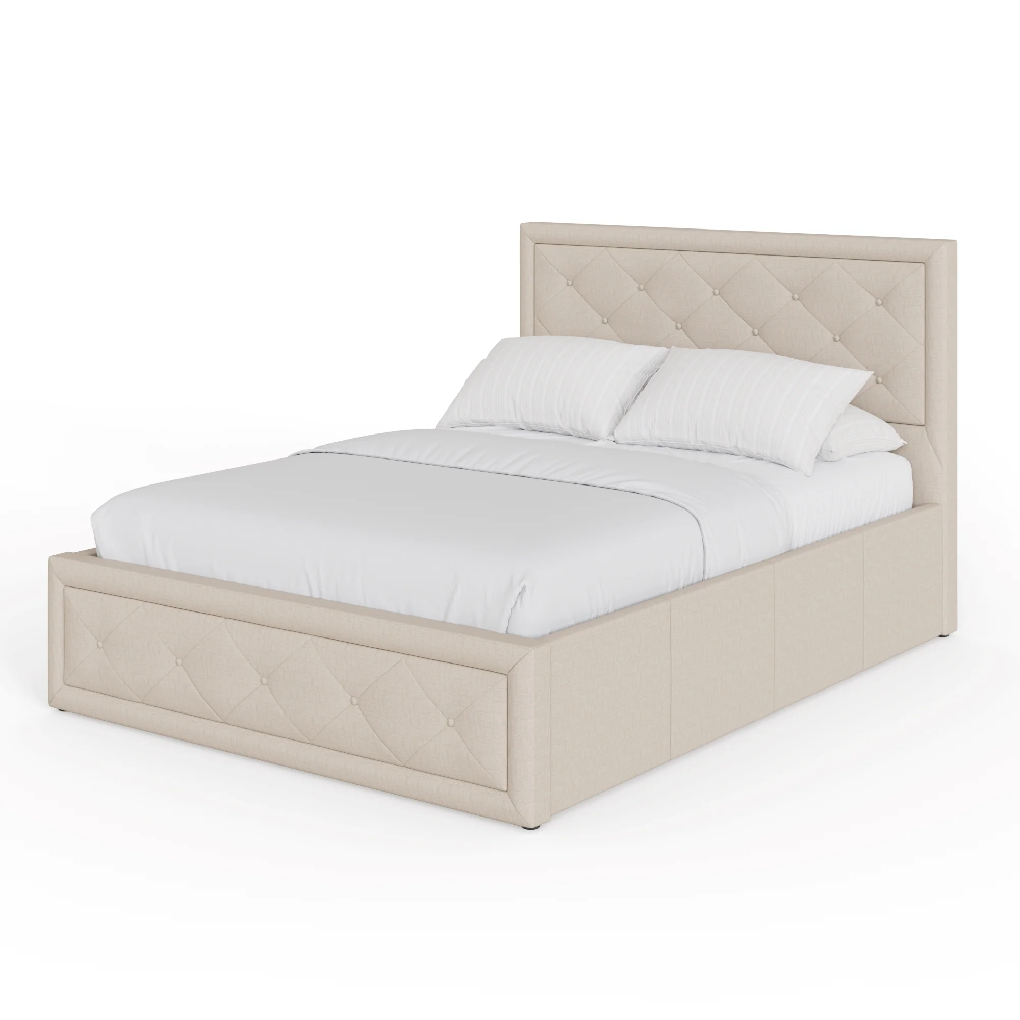 Hollywood Double Ottoman Bed Metal & Wood Natural 5 x 7ft