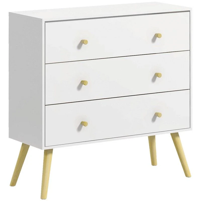 Homcom Chest Of Drawers 3-Drawer Storage Organiser Unit With Wood Legs For Bedroom Living Room White