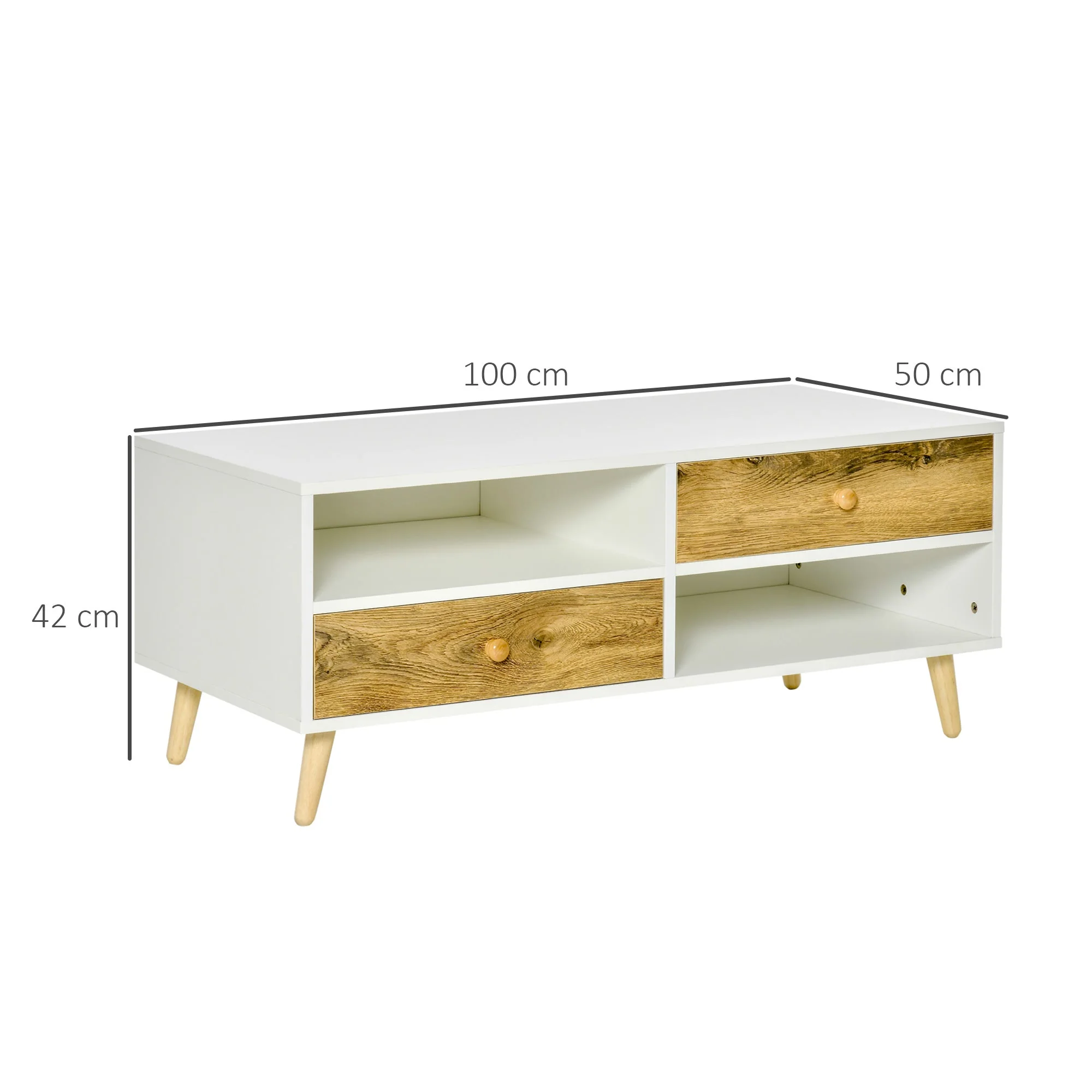 Homcom Coffee Table Rectangular End Table Side Table with 2 Drawers and 2 Shelves for Living Room - Image 3