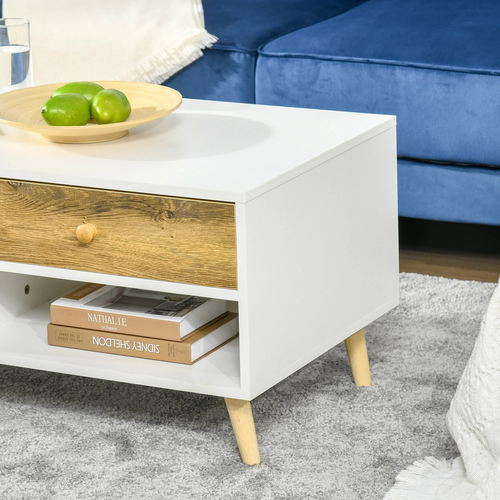 Homcom Coffee Table Rectangular End Table Side Table with 2 Drawers and 2 Shelves for Living Room - Image 7