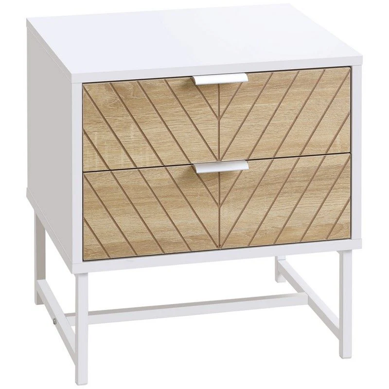 Homcom Modern Bedside Table With 2 Drawers Sofa Side Table For Bedroom White And Oak