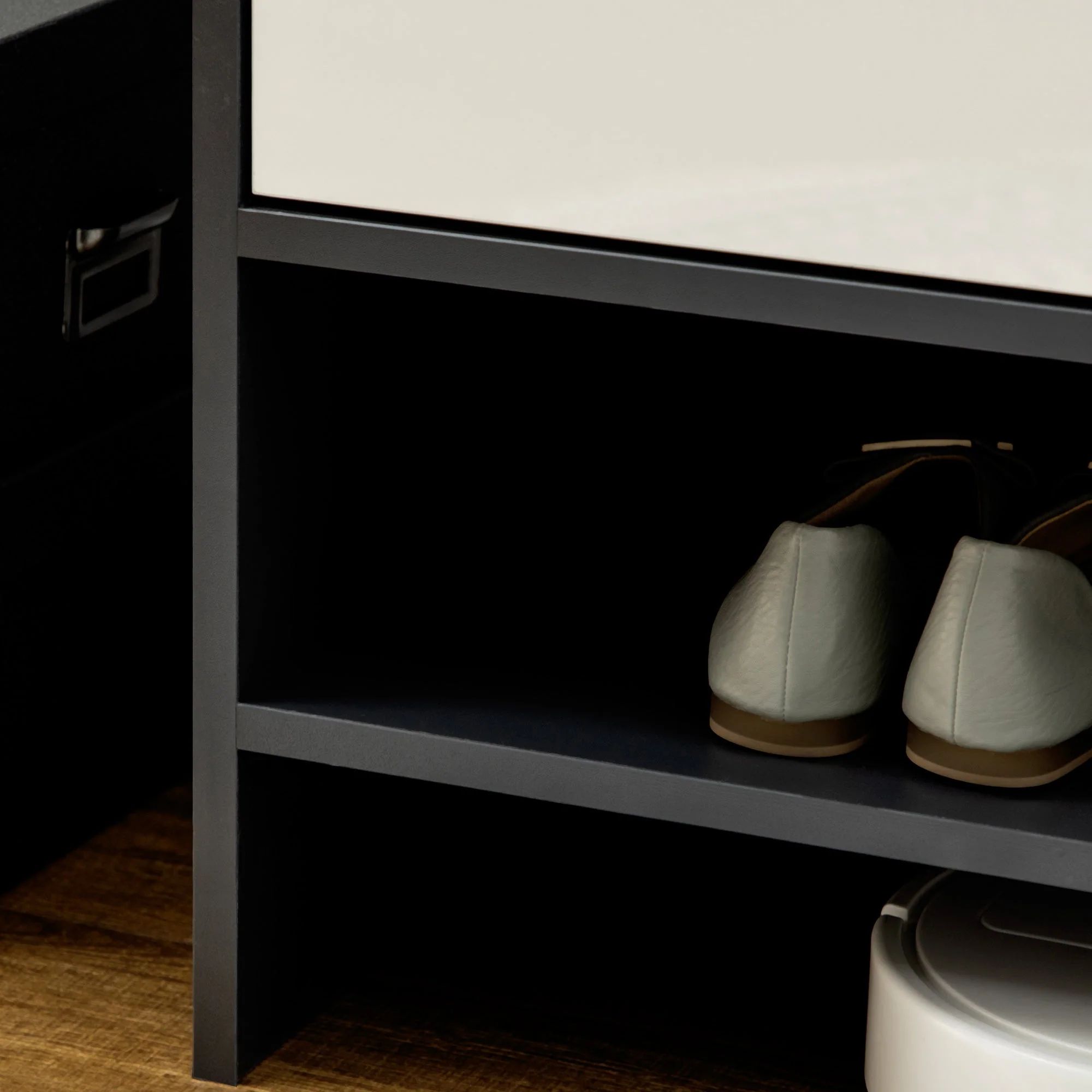 Homcom Modern Shoe Cabinet With High Gloss White Doors And Open Shelves - Image 9