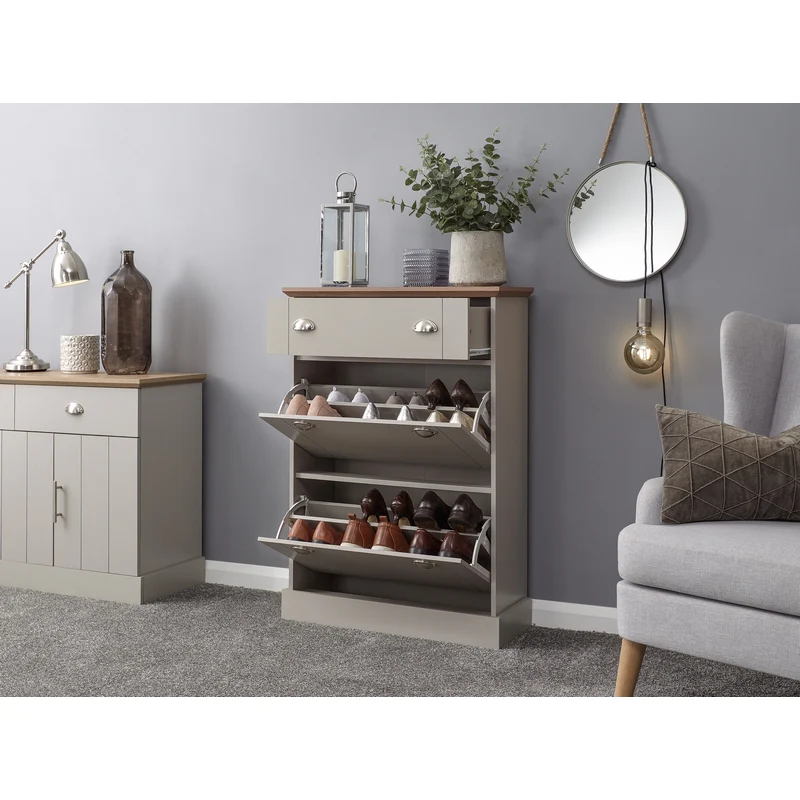 Kendal Tall Shoe Storage Grey 2 Doors 2 Shelves 1 Drawer - Image 2