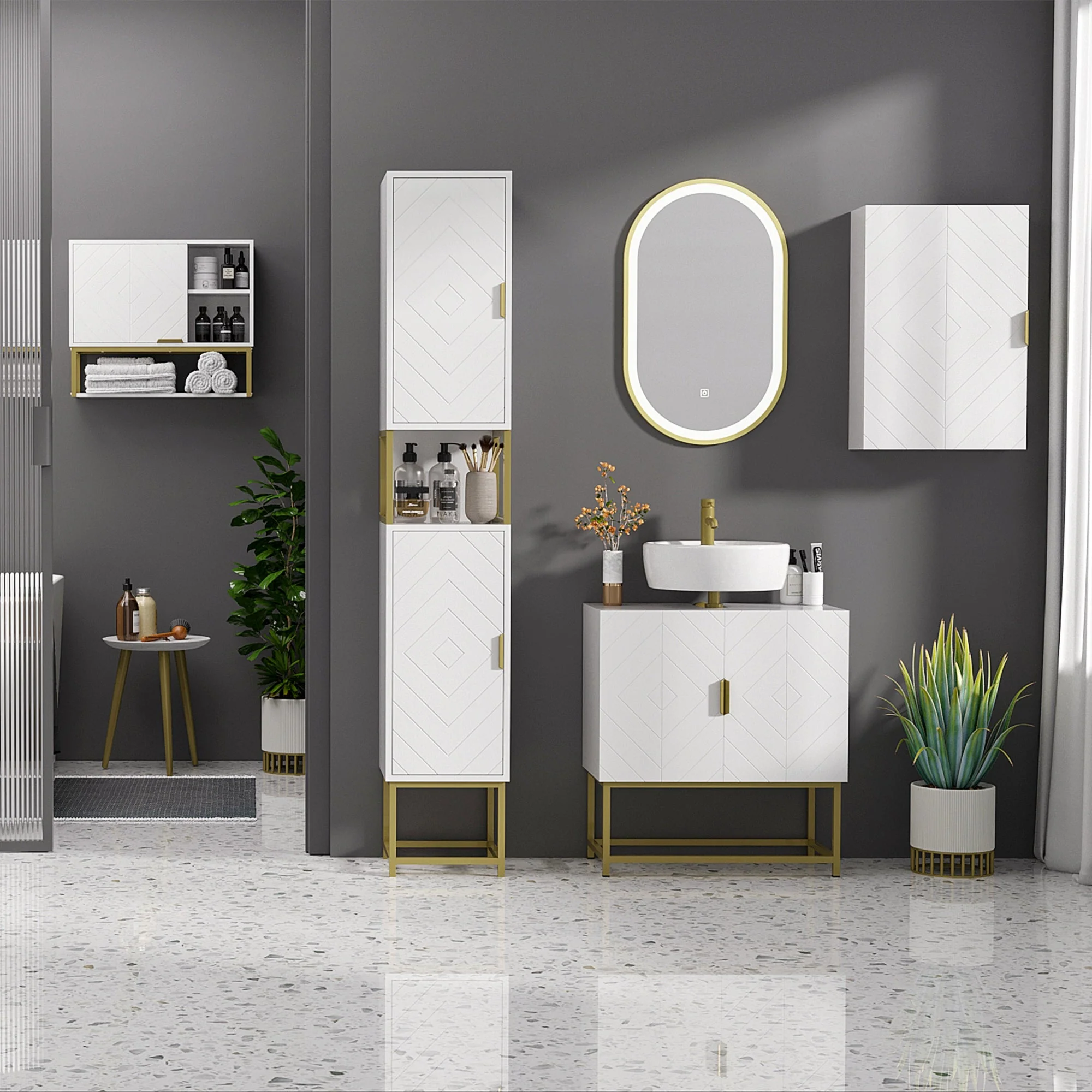 kleankin Bathroom Mirror Cabinet Under Sink Storage Cabinet Basin Cupboard with 2 Doors and Gold Steel Legs - Image 6