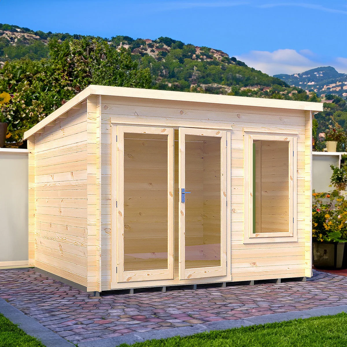 Shire Emneth 9' x 9' 9" Pent Log Cabin - Premium 19mm Cladding Log Clad