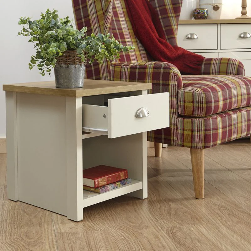 Lancaster Side Table Cream 1 Shelf 1 Drawer
