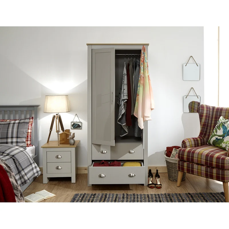 Lancaster Tall Wardrobe Grey 2 Doors 2 Drawers - Image 4