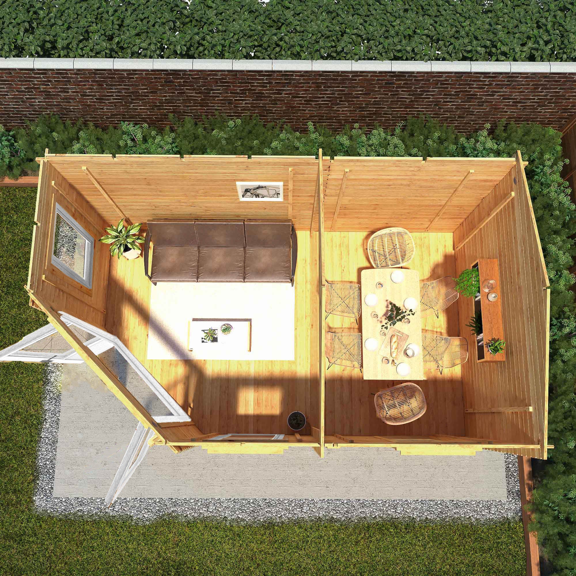 Mercia Corner 10' 4" x 16' 8" Hip Log Cabin - Premium 44mm Cladding Loglap - White UPVC - Image 3