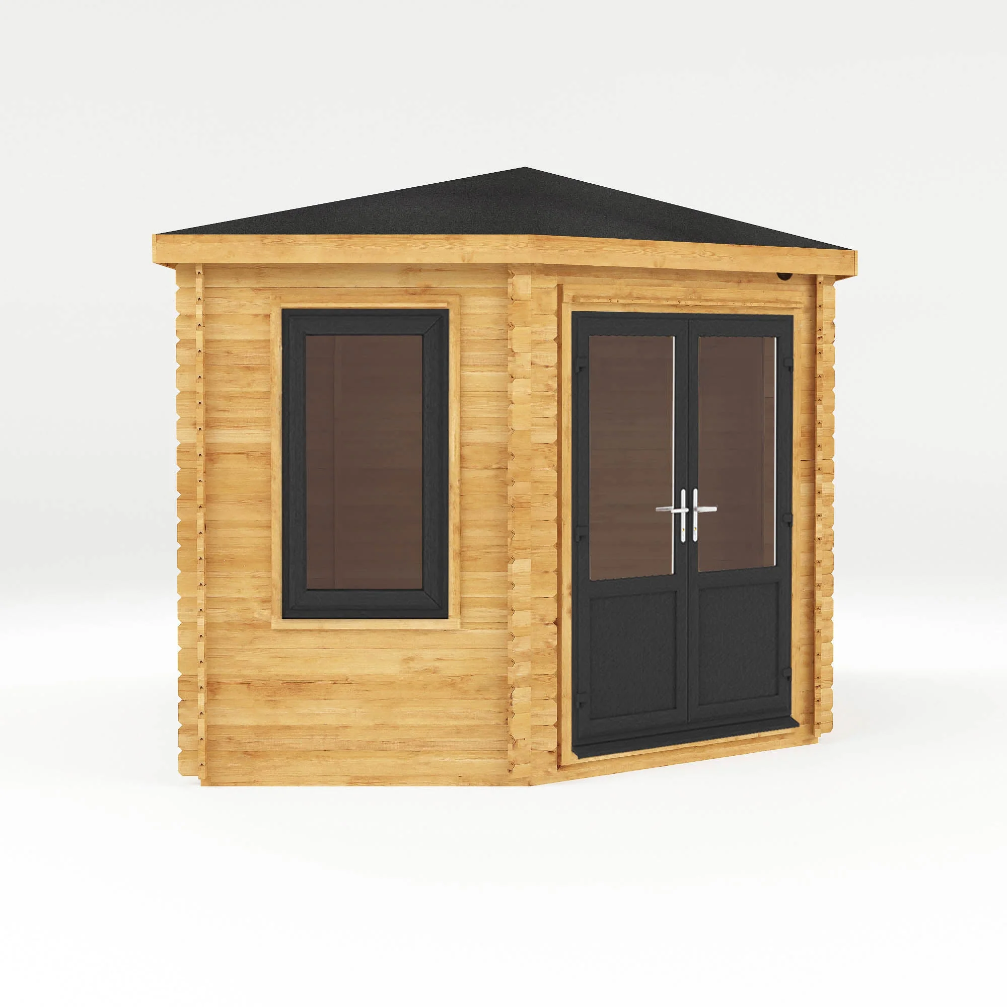 Mercia Corner 10' 4" x 16' 8" Hip Log Cabin Shed - Premium 44mm Cladding Loglap - Grey UPVC - Image 10