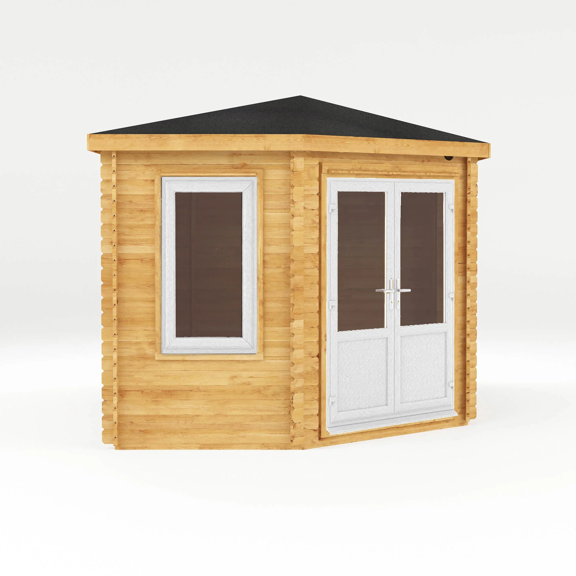 Mercia Corner 10' 4" x 16' 8" Hip Log Cabin Shed - Premium 44mm Cladding Loglap - White UPVC - Image 10