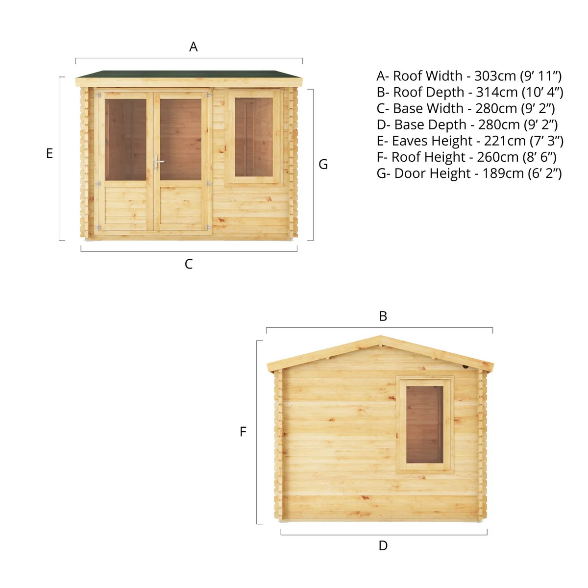 Mercia Elite 10' 3" x 9' 11" Reverse Apex Log Cabin - Premium 34mm Cladding Loglap - Image 14