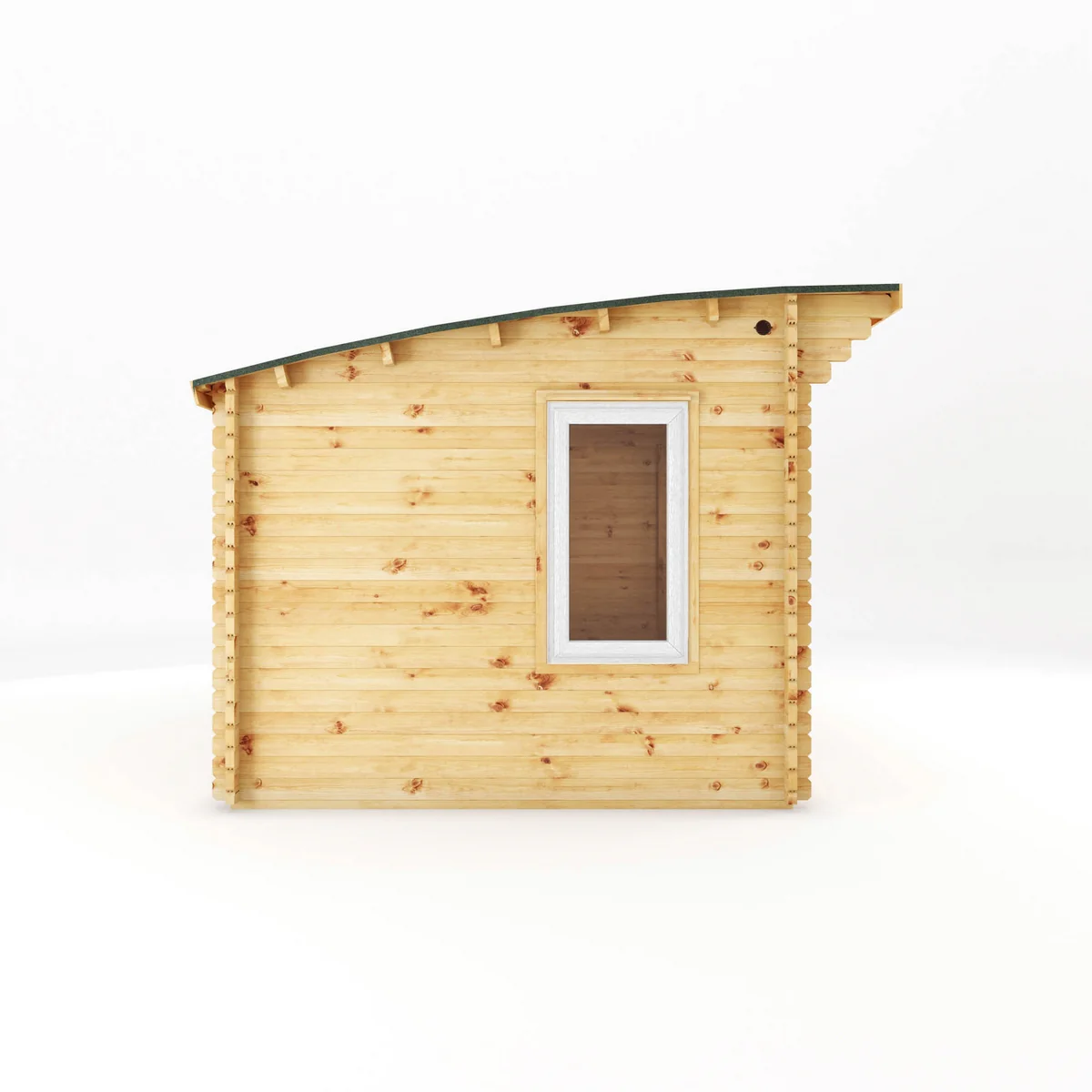 Mercia Helios 11' 5" x 13' 4" Curved Log Cabin - Premium 44mm Cladding Loglap - White UPVC - Image 3
