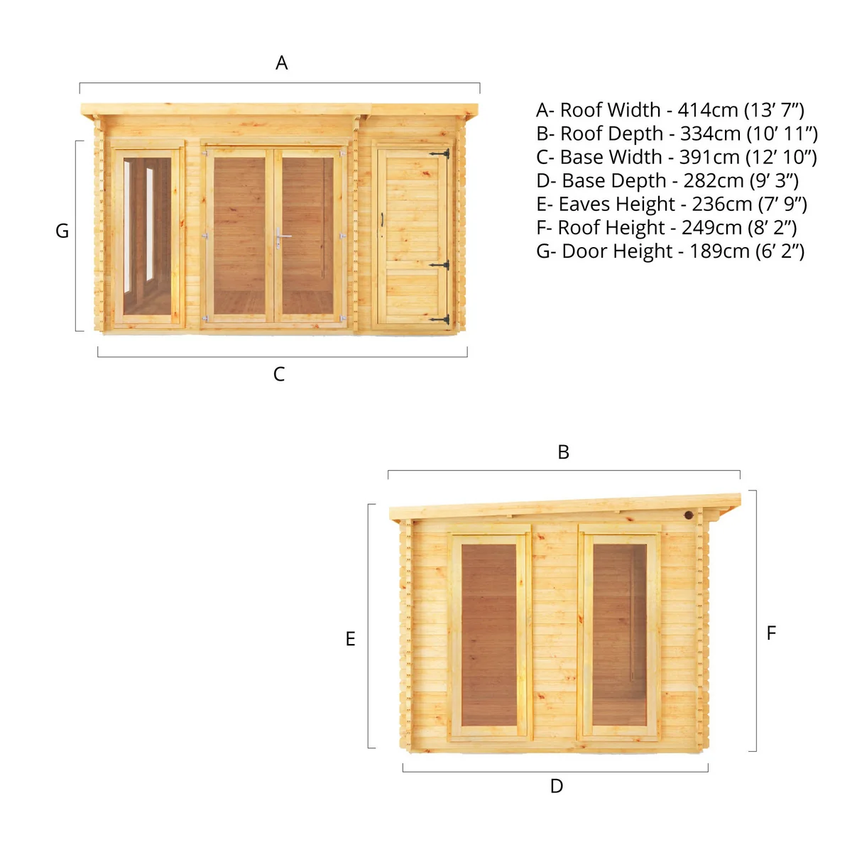 Mercia Studio 10' 11" x 13' 6" Pent Cabin with Shed - Premium 28mm Cladding Loglap - Image 10
