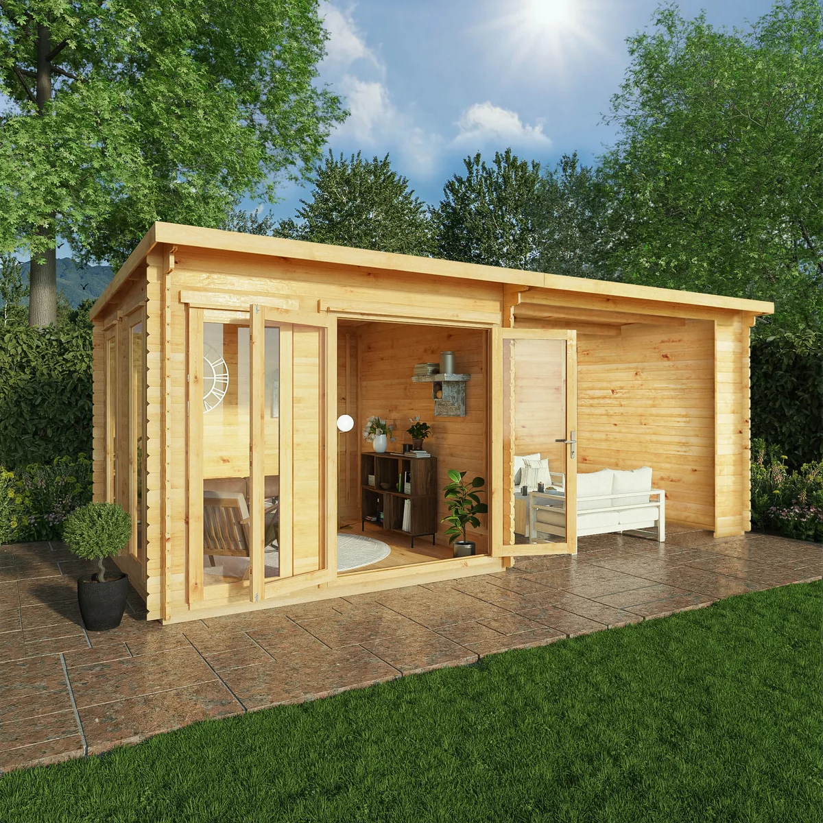 Mercia Studio 10' 11" x 19' 4" Pent Log Cabin - Premium 34mm Cladding Loglap - Image 3