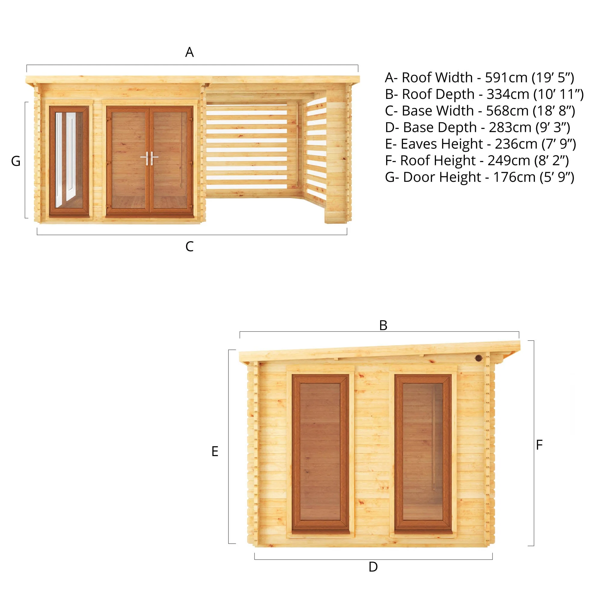 Mercia Studio 10' 11" x 19' 4" Pent Log Cabin Slatted - Premium 44mm Cladding Loglap - Brown UPVC - Image 11