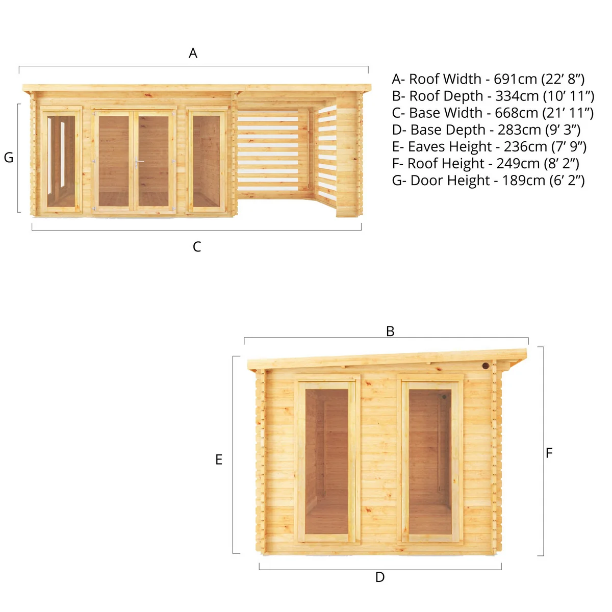 Mercia Studio 10' 11" x 22' 8" Pent Log Cabin Slatted - Premium 28mm Cladding Loglap - Image 10