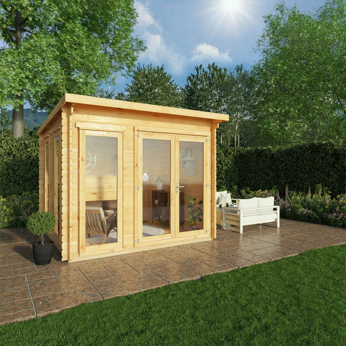 Mercia Studio 10' 11" x 9' 11" Pent Log Cabin - Premium 28mm Cladding Loglap - Image 2