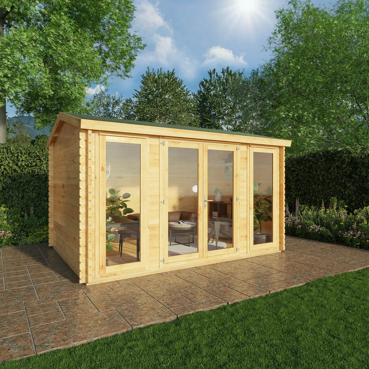 Mercia Studio 10' 3" x 13' 2" Apex Log Cabin - Premium 44mm Cladding Loglap - Image 7