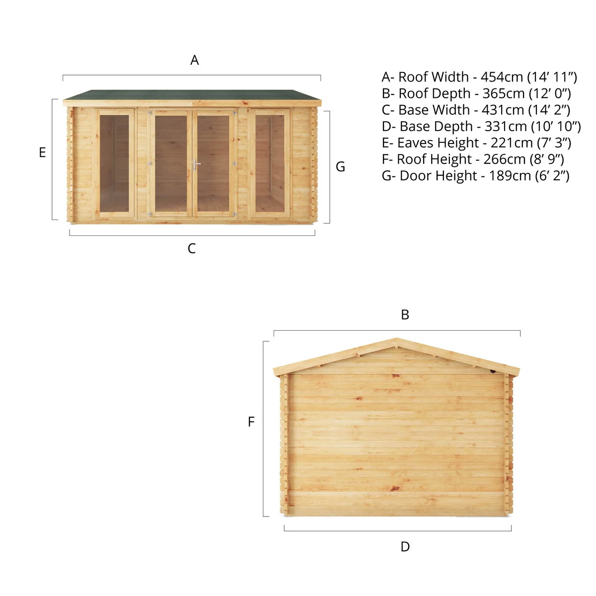 Mercia Studio 11' 11" x 14' 10" Apex Log Cabin - Premium 34mm Cladding Loglap - Image 13