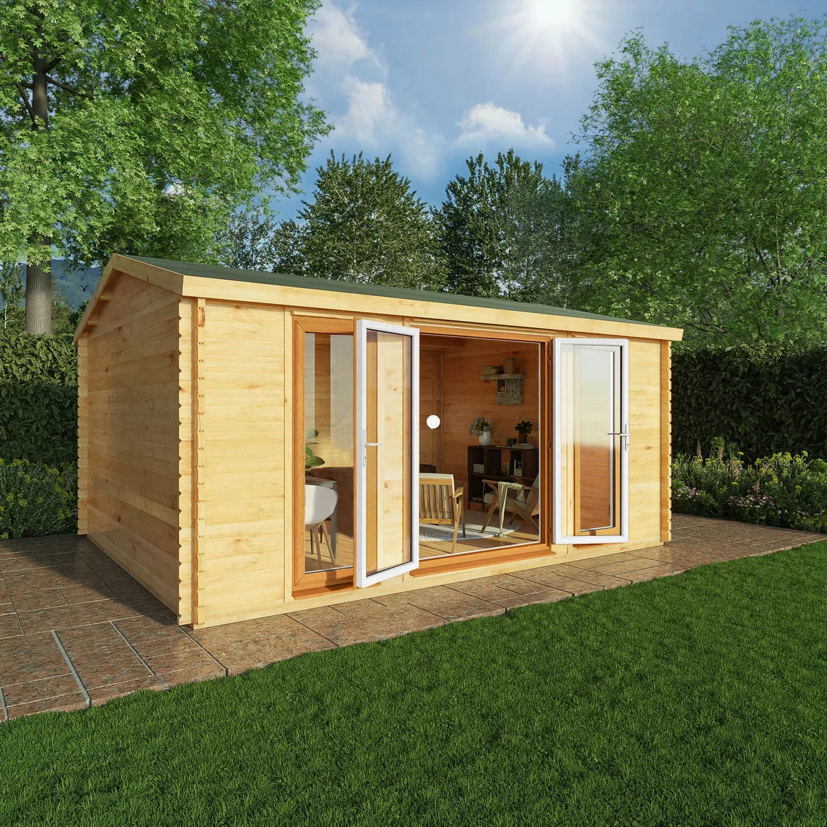 Mercia Studio 13' 7" x 16' 6" Apex Log Cabin - Premium 44mm Cladding Loglap - Brown UPVC - Image 2