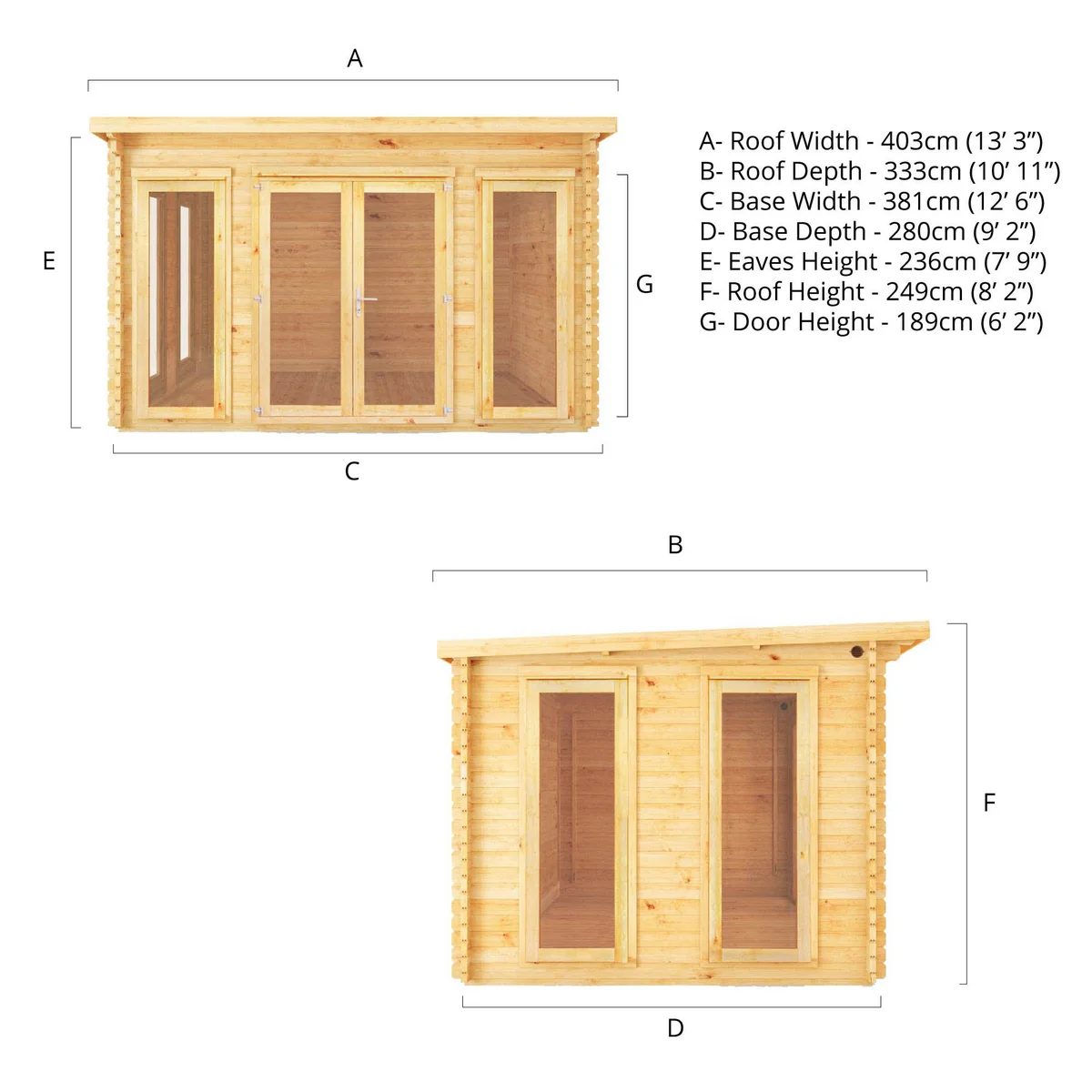 Mercia Studio 9' 3" x 12' 6" Pent Log Cabin - Premium 34mm Cladding Loglap - Image 10