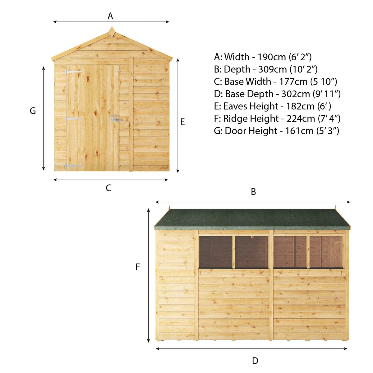 Mercia Woodsman 10' 1" x 6' 2" Apex Shed - Premium Dip Treated Shiplap - Styrene Windows - Image 12