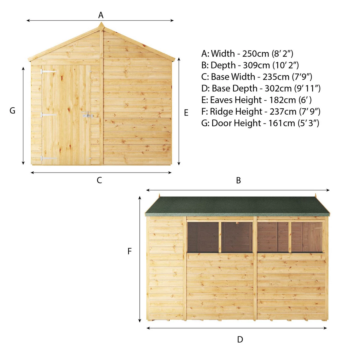 Mercia Woodsman 10' 1" x 8' 2" Apex Shed - Premium Dip Treated Shiplap - Glass Windows - Image 13