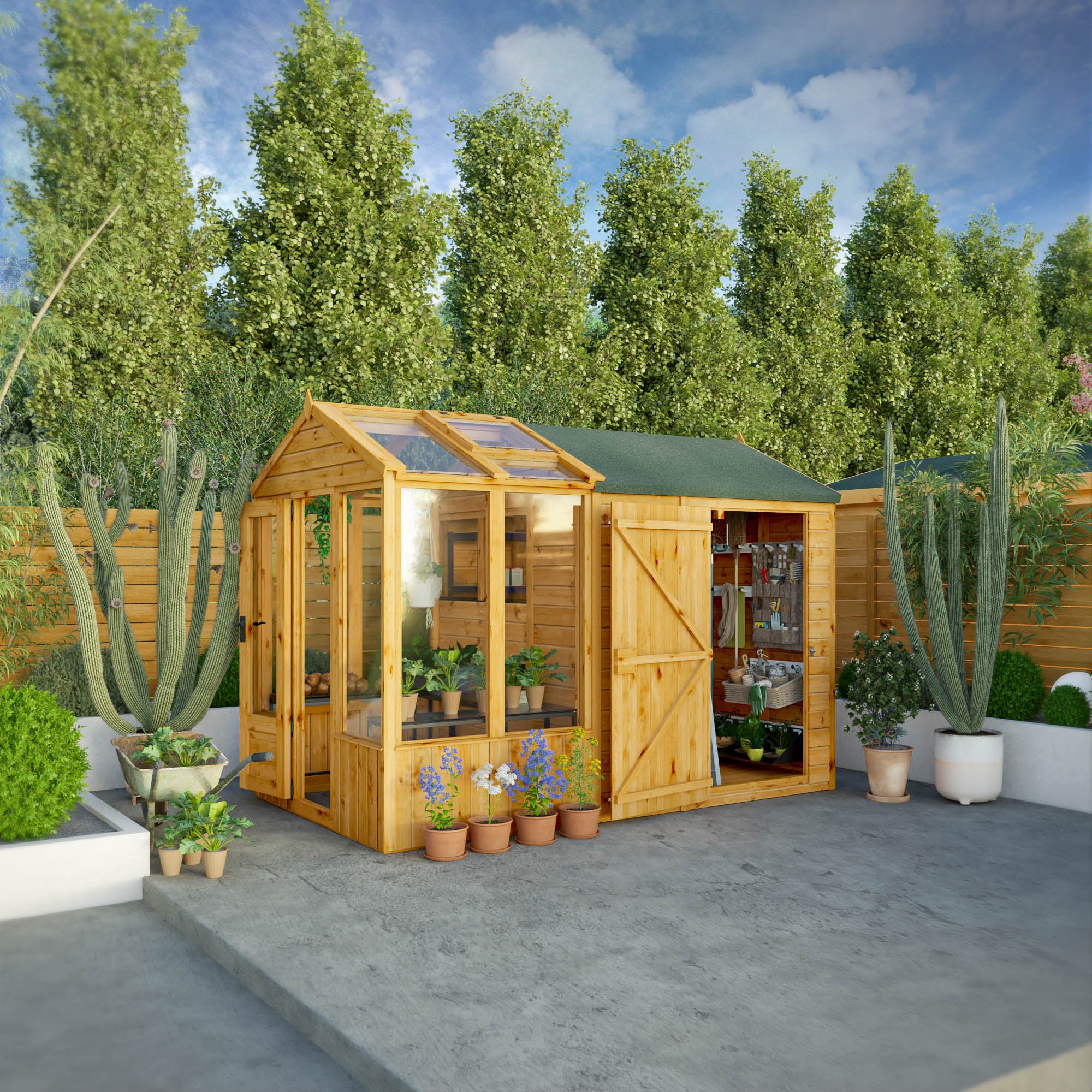 Mercia Woodsman 10' 4" x 6' 3" Apex Combi Greenhouse Shed - Premium Dip Treated Shiplap - Glass Windows