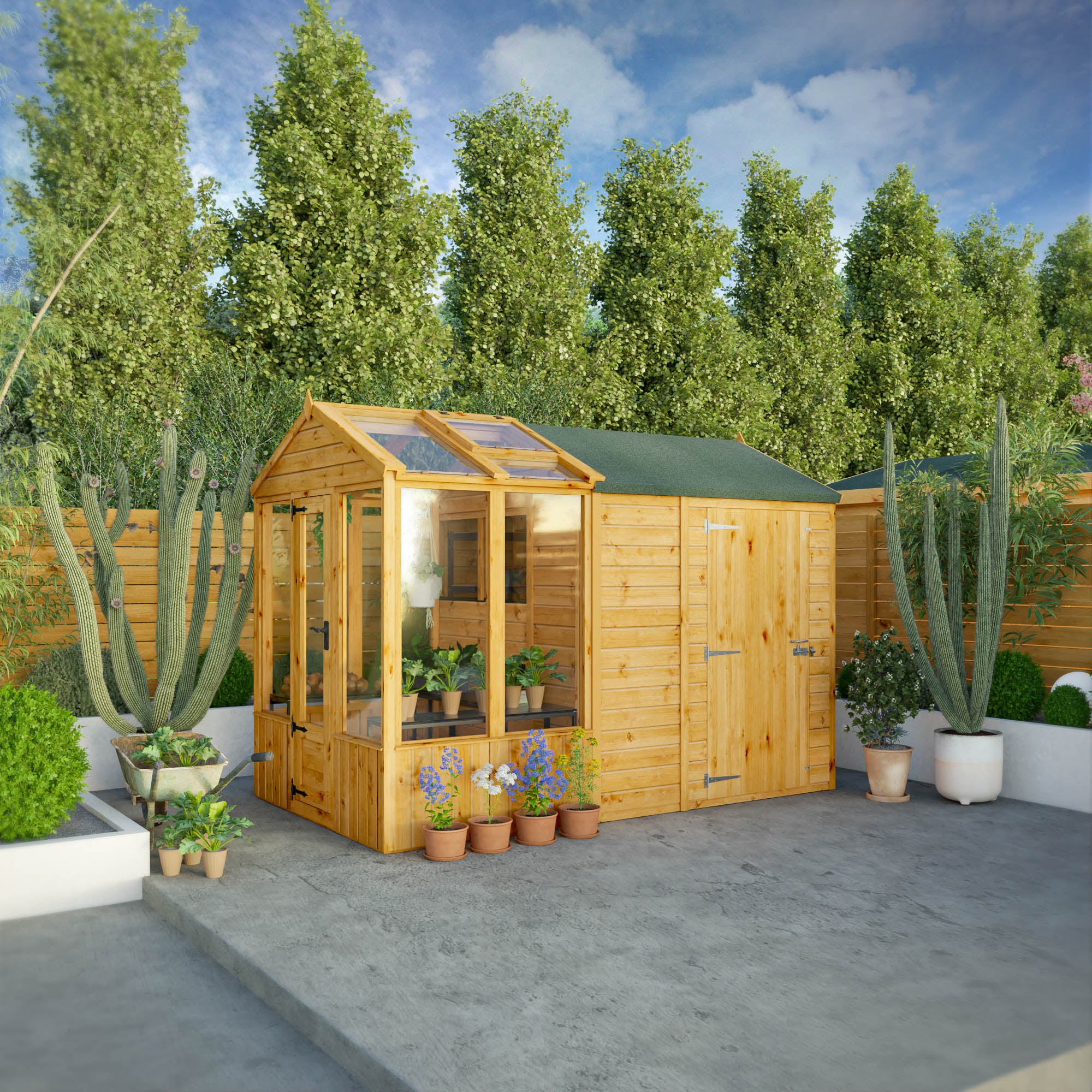 Mercia Woodsman 10' 4" x 6' 3" Apex Combi Greenhouse Shed - Premium Dip Treated Shiplap - Glass Windows - Image 2
